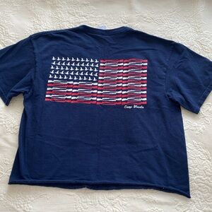 Delta pro weight Camp Woodie cropped navy blue Tshirt with flag on back